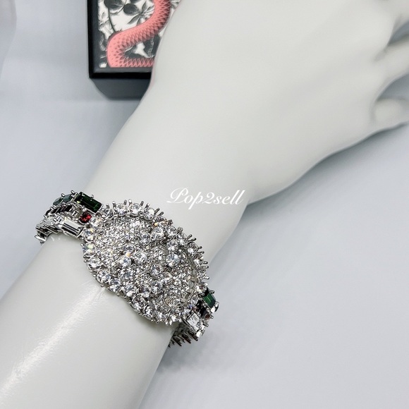 NEW Gucci Web GG Red Green Crystal Bracelet Size M - Picture 9 of 14